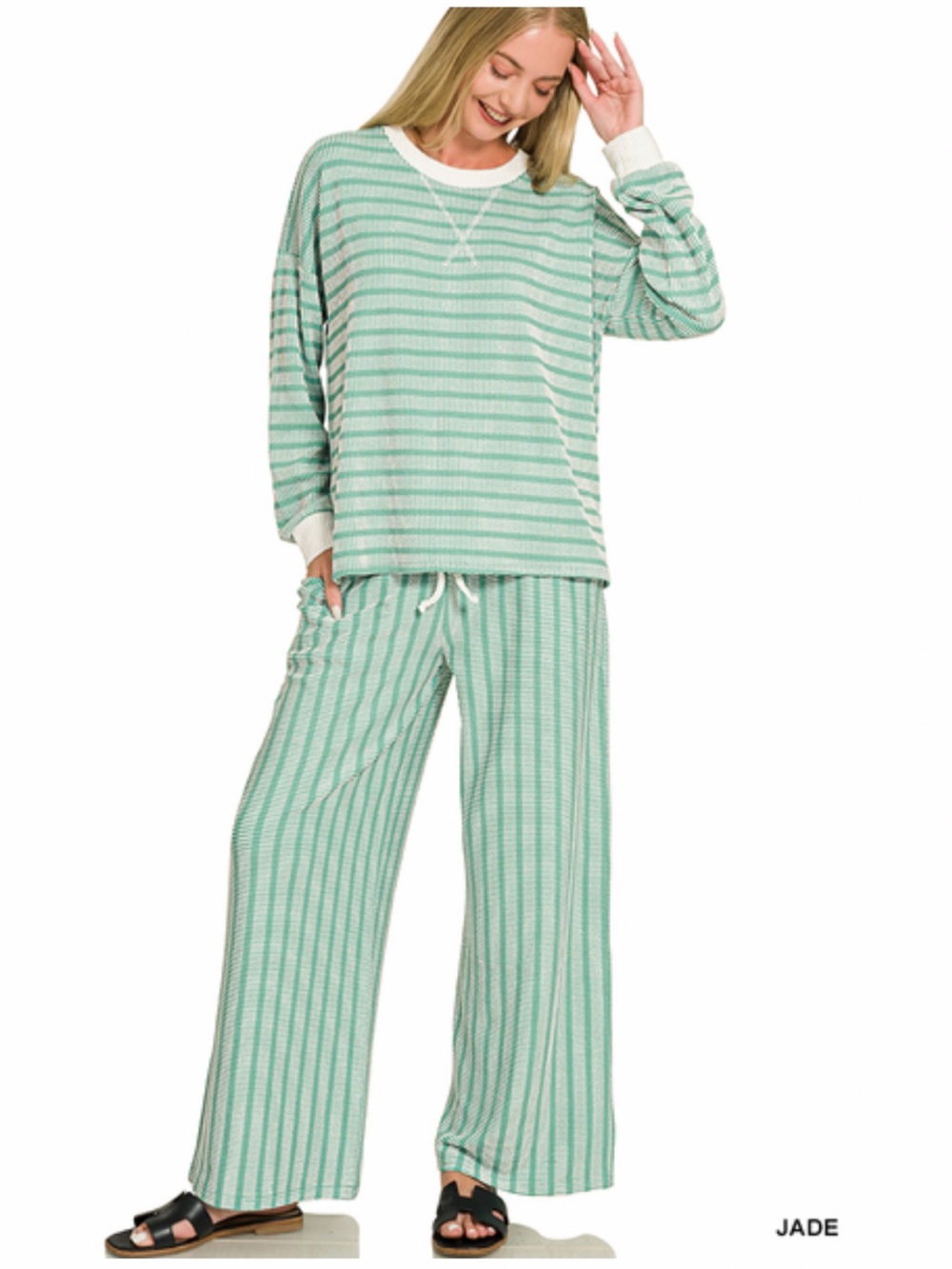 223 ❤️ jade ZENANA RAISED RIB STRIPED
PULLOVER & PANTS SET